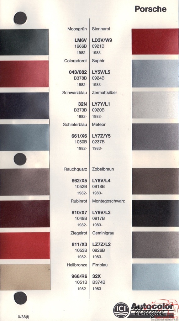 1982 - 1985 Porsche Paint Charts Autocolor
